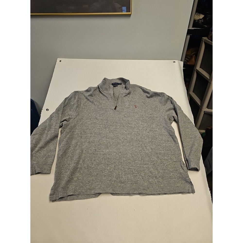 Mens Polo Ralph Lauren Sweater 2XL Cotton Pony Logo 1/4 Zip Pullover Estate Rib